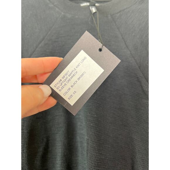 NWT Marissa Webb So Uptight Waffle Knit Crewneck Ribbed Trim Sweater Black - Picture 5 of 7